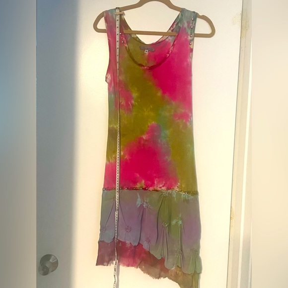 🌹COCO MEZON EUC Stunning Boho Tie Dye Pink/Green Embroidered Beaded Sz S Dress! - Picture 3 of 10